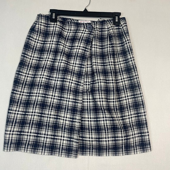 Talbots Women's Plaid Wrap Skirt Black White Linen Blend Knee Length - Size 10 - Picture 2 of 8